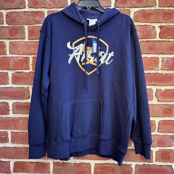 Ariat REAL Shield Logo Hoodie sweatshirt navy blue womens medium NEW - Picture 2 of 5